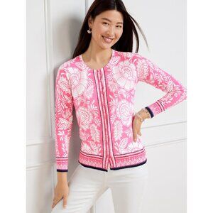 Talbots Plus Pink Floral Charming Button Cardigan Size 1X Spring